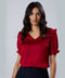 Vneck Frill Attached Maroon Short Sleeve Top
