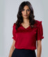 Vneck Frill Attached Maroon Short Sleeve Top