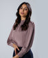 Neck Pleated Long Sleeve Brown Top