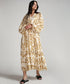 Vneck Elasticated Sleeve Loose Fitted Printed Dress-Yellow