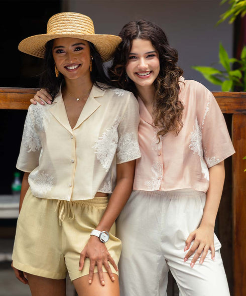 Lapel Detailed Embroidered Top