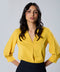 Lapel Collared Chiffon Half Sleeve Yellow Top