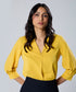Lapel Collared Chiffon Half Sleeve Yellow Top