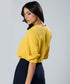 Lapel Collared Chiffon Half Sleeve Yellow Top
