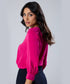 Lapel Collared Chiffon Half Sleeve Pink Top