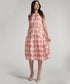 Waist And Neck Detailed Printed Dress-Pink Print