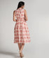 Waist And Neck Detailed Printed Dress-Pink Print