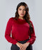Long Sleeve Gathered Satin Red Top