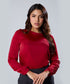 Long Sleeve Gathered Satin Red Top