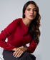 Long Sleeve Gathered Satin Red Top