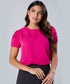 Pleated Sleeve Round Neck Pink Top