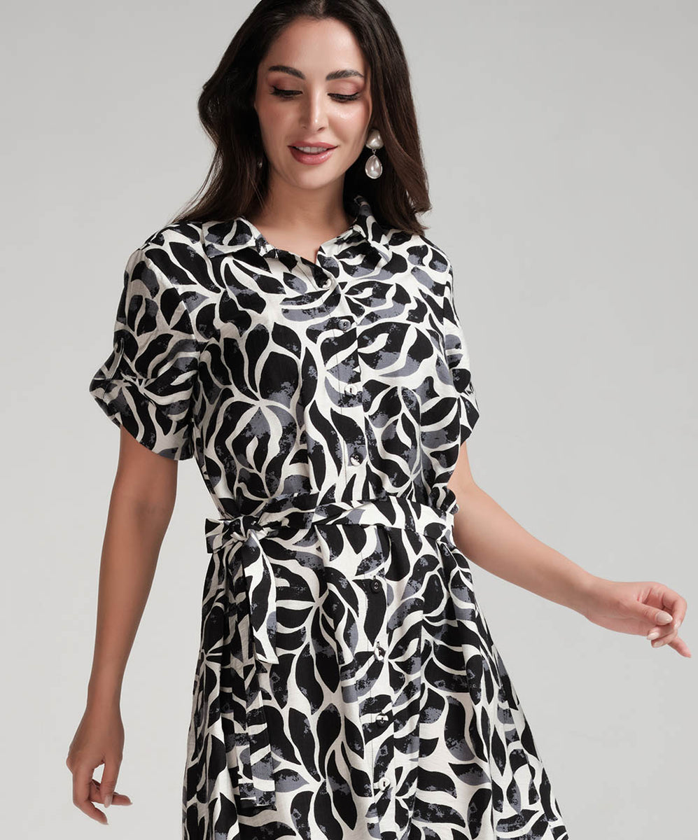 Asymmetrical Hem Black Printed Dress – Zigzag