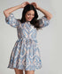 Front Buttoned Printed Mini Dress-Blue
