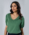 Vneck Pleated Green Half Sleeve Top