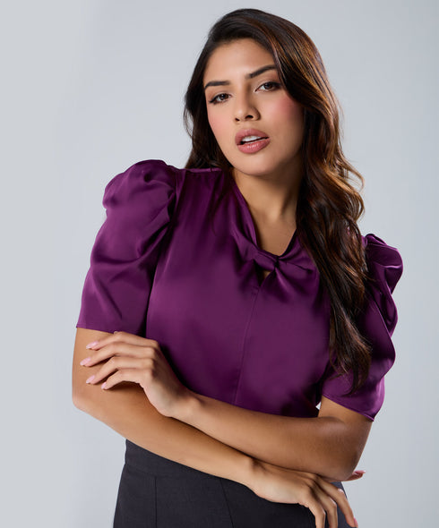 Satin Short Sleeve Purple Top