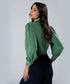 Neck Tie Chiffon Solid Green Top