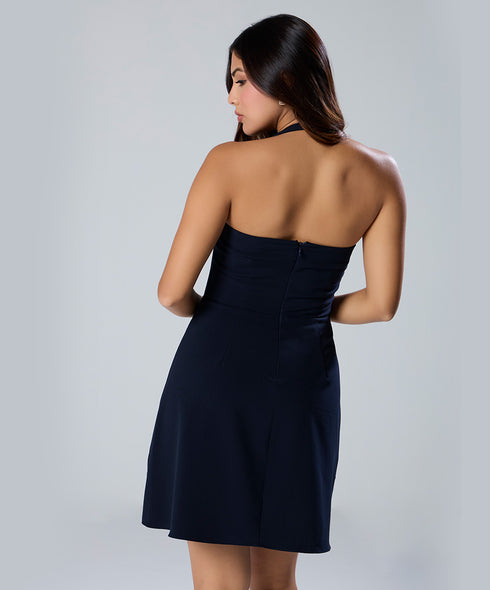 Halter Neck Mini Formal Blue Dress