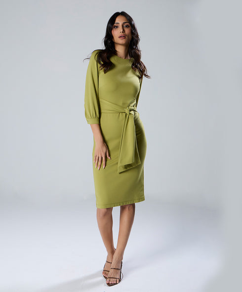 Waist Tie Ponte Bodycon Dress