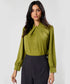 Neck Pleated Chiffon Green Top
