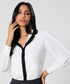Contrast Lapel And Button Stand Long Sleeve Shirt
