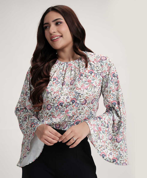 Sleeve Flared Printed Top