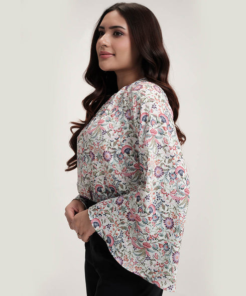 Sleeve Flared Printed Top