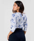 Blue Floral Printed Round Neck Chiffon Top