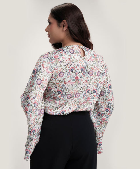 Sleeve Flared Printed Top
