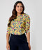 Yellow Floral Printed Round Neck Chiffon Top