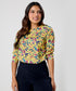 Yellow Floral Printed Round Neck Chiffon Top