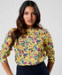 Yellow Floral Printed Round Neck Chiffon Top