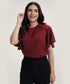 Sleeve Flared Round Neck Chiffon Top
