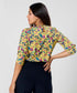 Yellow Floral Printed Round Neck Chiffon Top