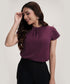 Petal Sleeve Chiffon Neck Pleated Purple Top