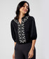 Neck Line Embroidered Long Sleeve Chiffon Top