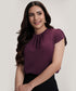 Petal Sleeve Chiffon Neck Pleated Purple Top