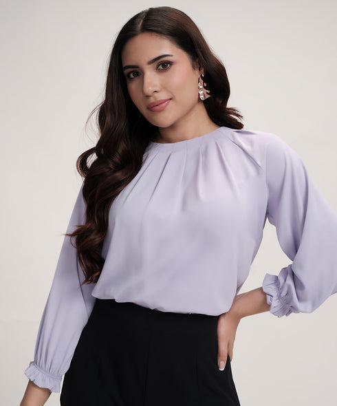 Neck Detailed Chiiffon Long Sleeve Top