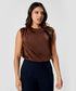 Side Detailed Satin Top- Brown