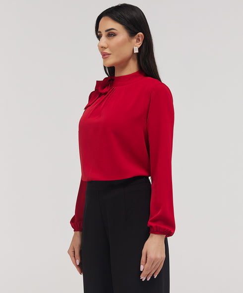 Neck Bow Attached Long Sleeve Top