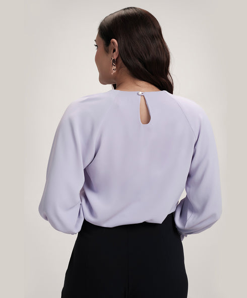 Neck Detailed Chiiffon Long Sleeve Top