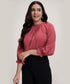 Neck Detailed Chiiffon Long Sleeve Pink Top