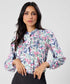 Pintuck Detailed Sleeve White Printed Top