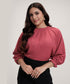 Neck Detailed Chiiffon Long Sleeve Pink Top