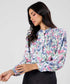 Pintuck Detailed Sleeve White Printed Top