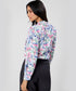 Pintuck Detailed Sleeve White Printed Top