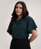 Sleeve Flared Round Neck Chiffon Green Top