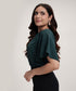 Sleeve Flared Round Neck Chiffon Green Top