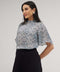 Sleeve Flared Mandarin Collar Printed Top