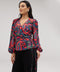 Printed Chiffon Wrap Around Blue Top