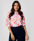 Split Collar Cuffed Sleeve Printed Shirt Top